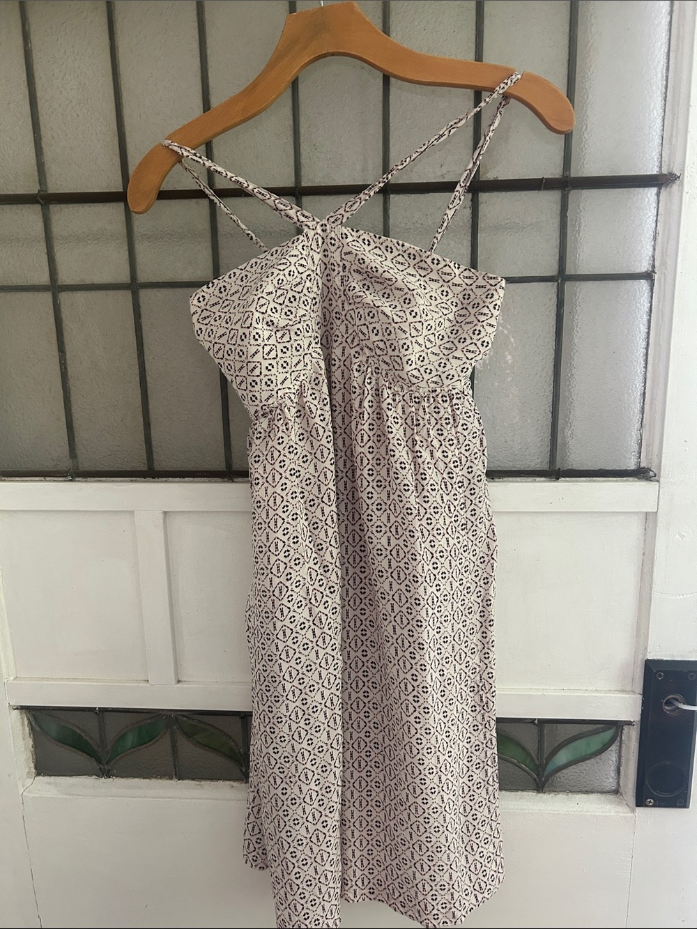 Madewell Cream, burgundy and Black Sleeveless Printed halter Dress